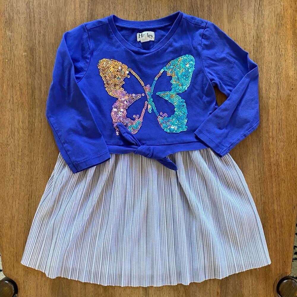 Adorable Hatley sequin butterfly long-sleeved dress, size 3T, pleated skirt